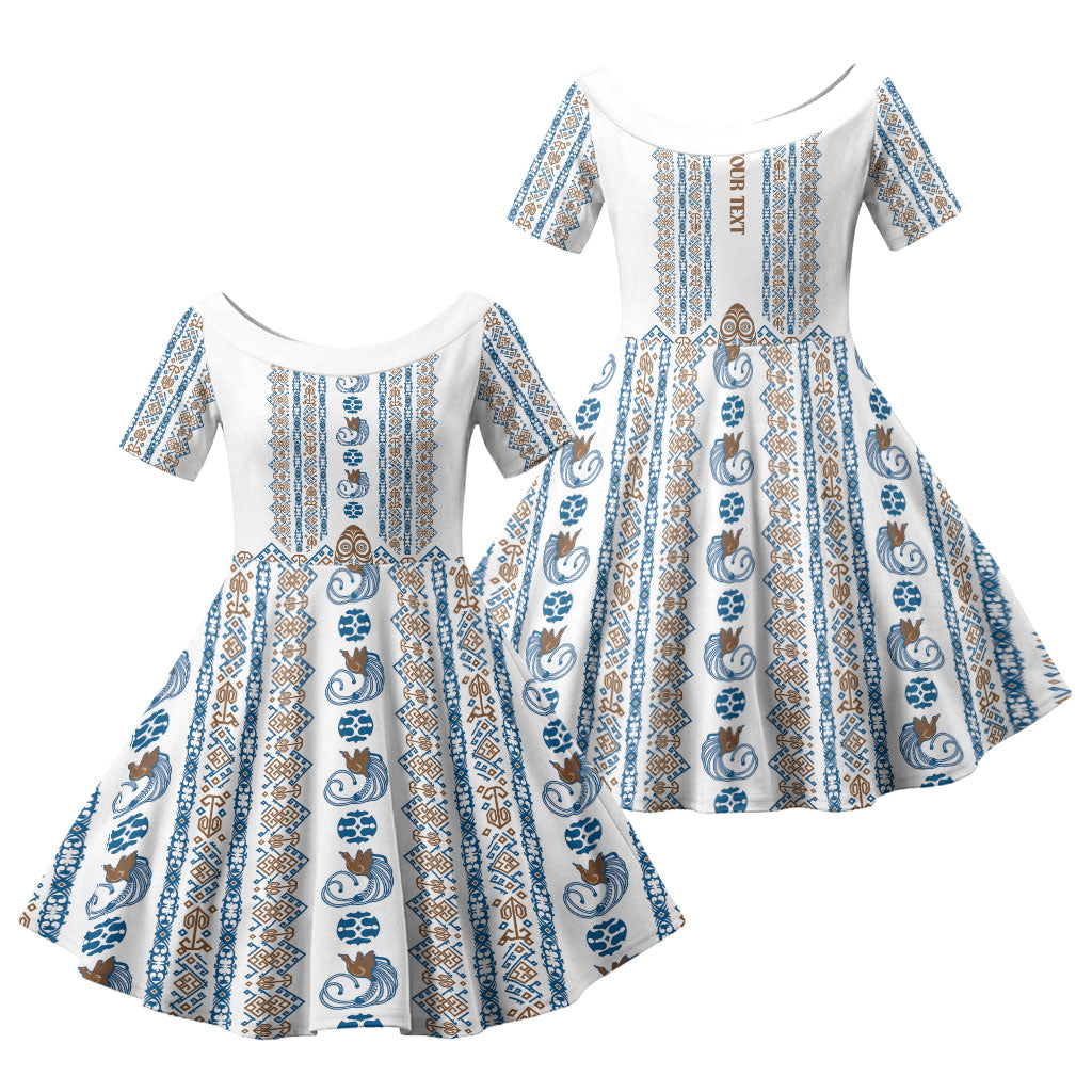 Personalised Papua New Guinea Bird Ethnic Family Matching Off Shoulder Maxi Dress and Hawaiian Shirt Papuan Batik Inspired Pattern LT9 Daughter's Dress White - Polynesian Pride