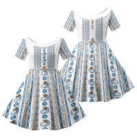 Personalised Papua New Guinea Bird Ethnic Family Matching Off Shoulder Maxi Dress and Hawaiian Shirt Papuan Batik Inspired Pattern LT9 Daughter's Dress White - Polynesian Pride