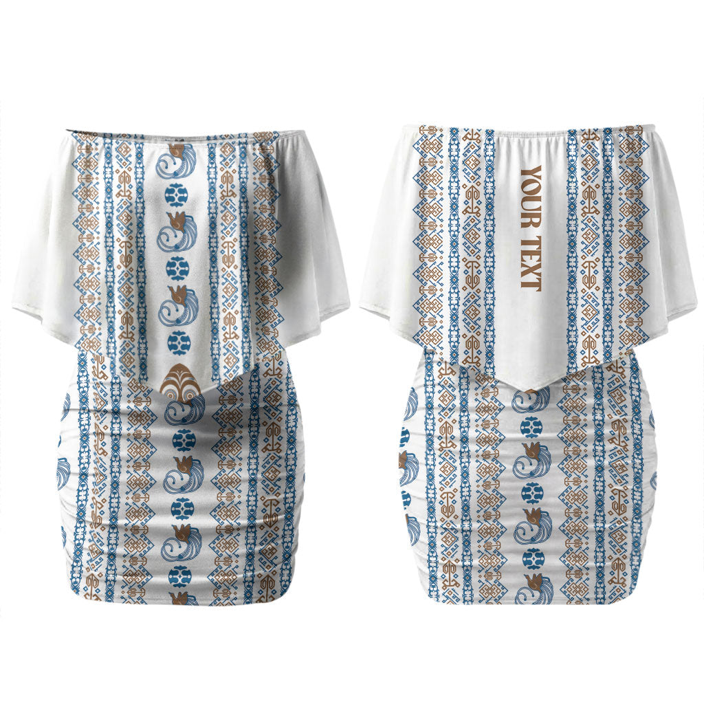 Personalised Papua New Guinea Bird Ethnic Family Matching Off Shoulder Short Dress and Hawaiian Shirt Papuan Batik Inspired Pattern LT9 Mom's Dress White - Polynesian Pride