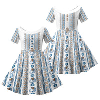 Personalised Papua New Guinea Bird Ethnic Family Matching Off Shoulder Short Dress and Hawaiian Shirt Papuan Batik Inspired Pattern LT9 Daughter's Dress White - Polynesian Pride