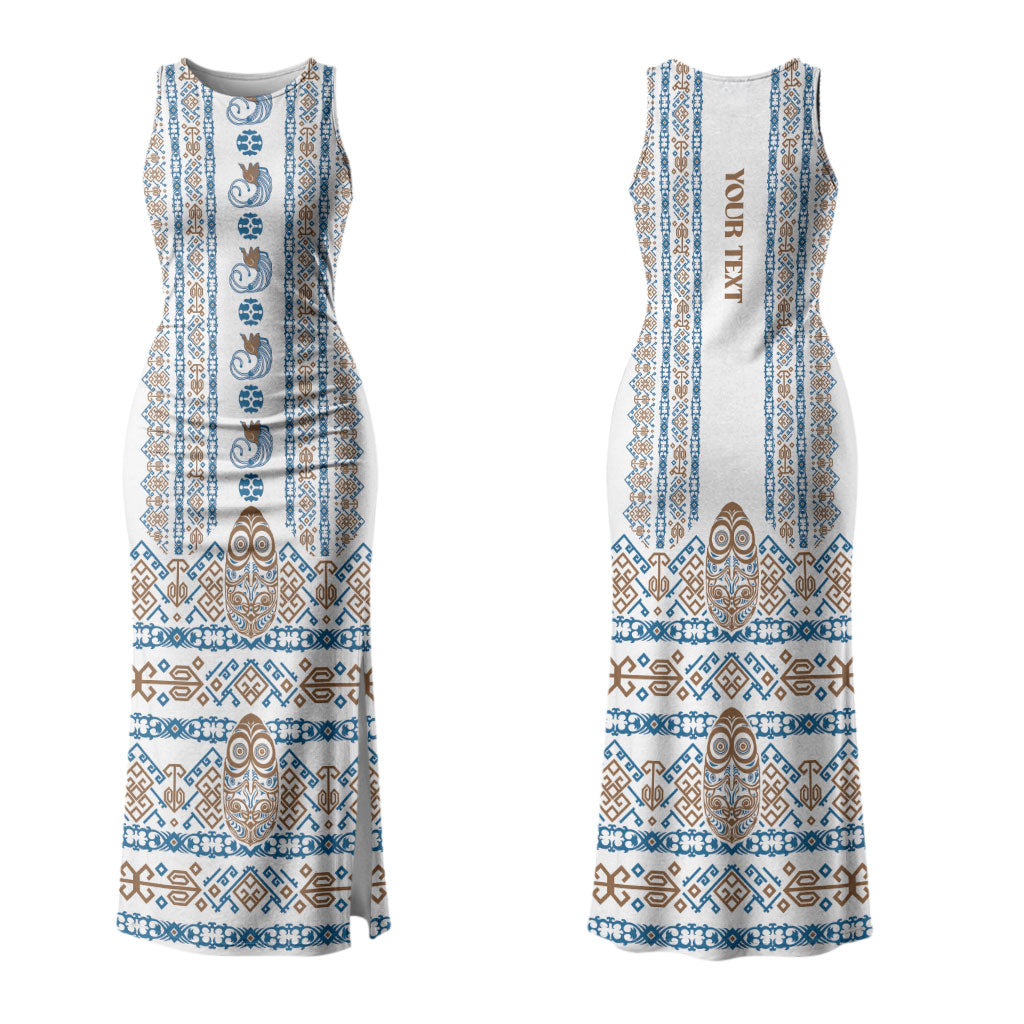 Personalised Papua New Guinea Bird Ethnic Family Matching Tank Maxi Dress and Hawaiian Shirt Papuan Batik Inspired Pattern LT9 Mom's Dress White - Polynesian Pride