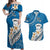 Bula Fiji Couples Matching Off Shoulder Maxi Dress and Hawaiian Shirt Kava Bowl Tapa Tribal LT9 Blue - Polynesian Pride