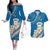 Bula Fiji Couples Matching Off The Shoulder Long Sleeve Dress and Hawaiian Shirt Kava Bowl Tapa Tribal LT9 Blue - Polynesian Pride