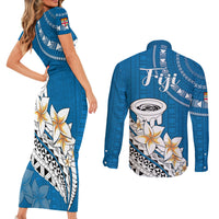 Bula Fiji Couples Matching Short Sleeve Bodycon Dress and Long Sleeve Button Shirts Kava Bowl Tapa Tribal LT9 - Polynesian Pride