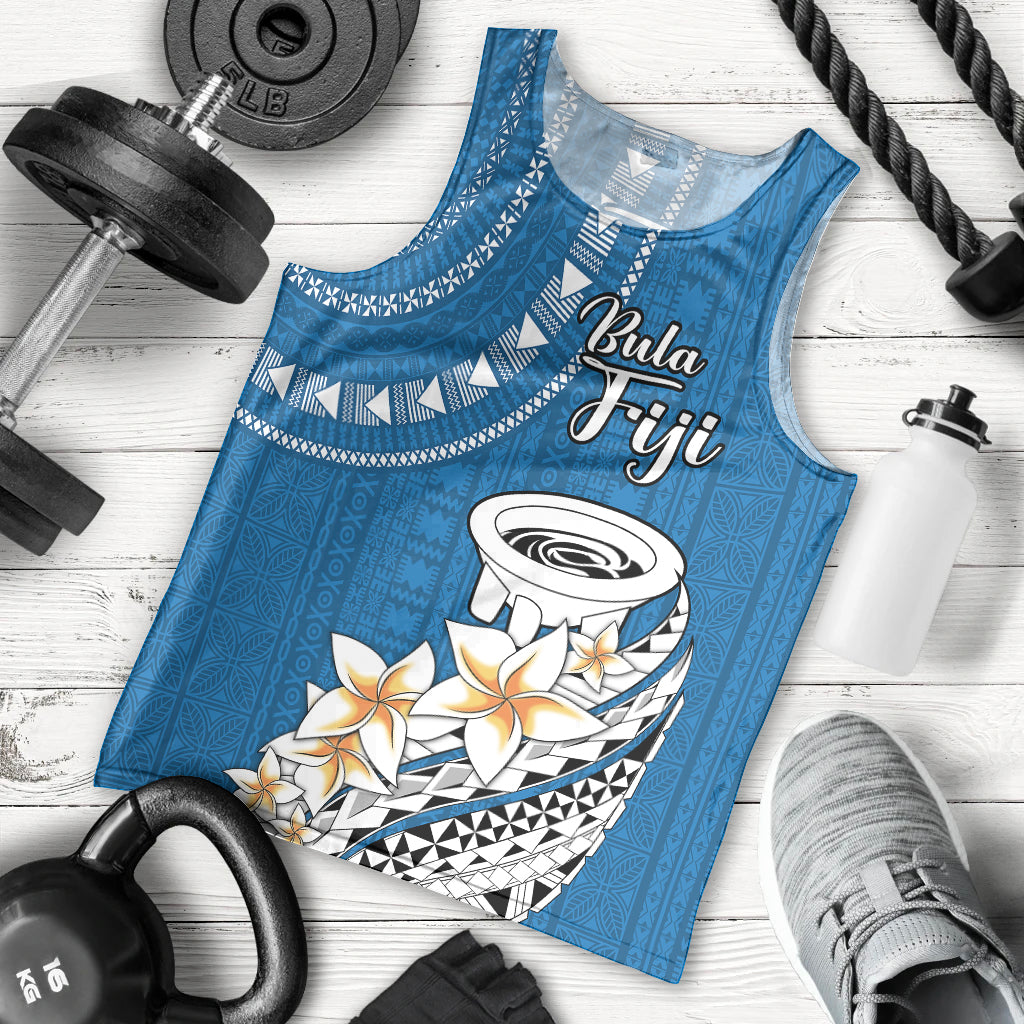 Bula Fiji Men Tank Top Kava Bowl Tapa Tribal LT9 Blue - Polynesian Pride