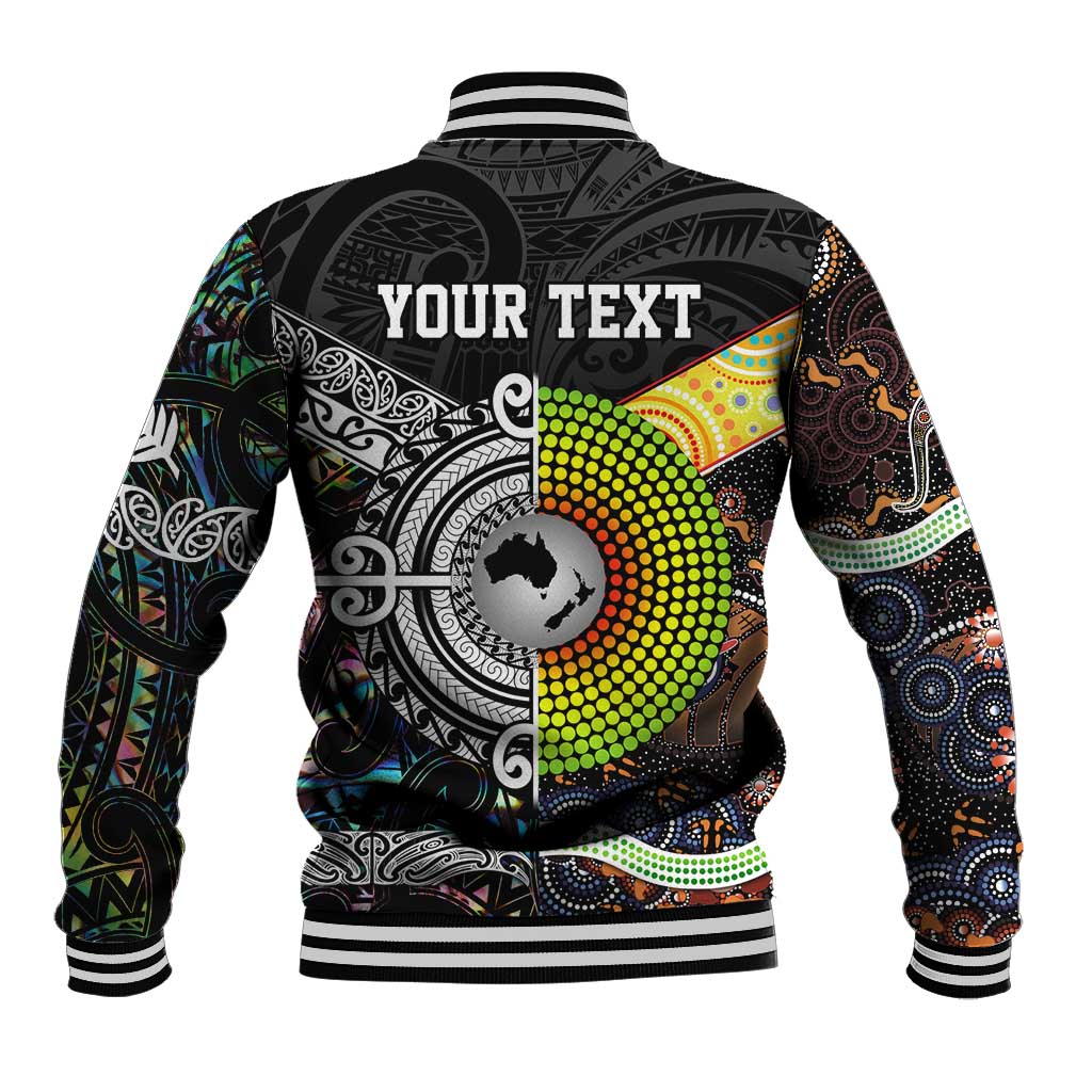 Personalised New Zealand and Australia Baseball Jacket Maori Mix Aboriginal Art Style LT9 - Polynesian Pride