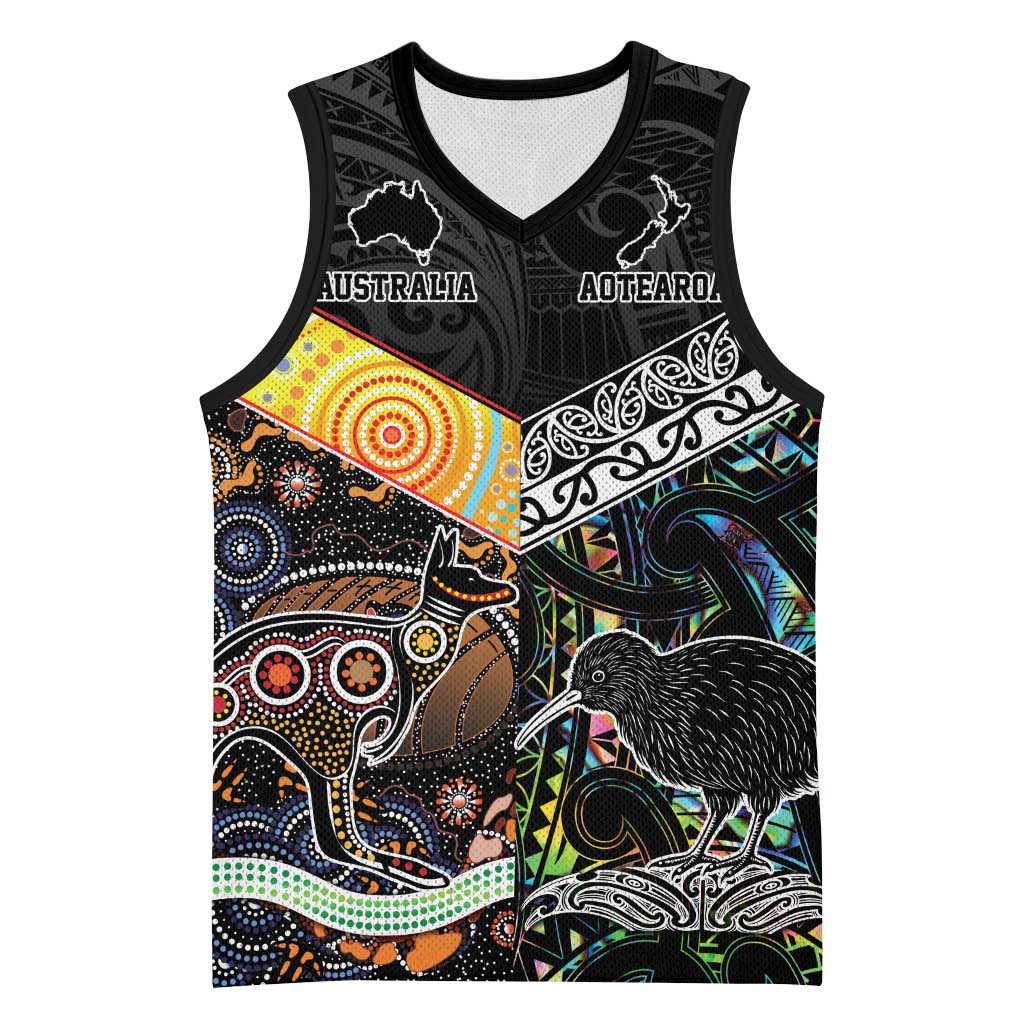 Australia New Zealand Personalised Basketball Jersey Maori Aboriginal Art Style - Polynesian Pride