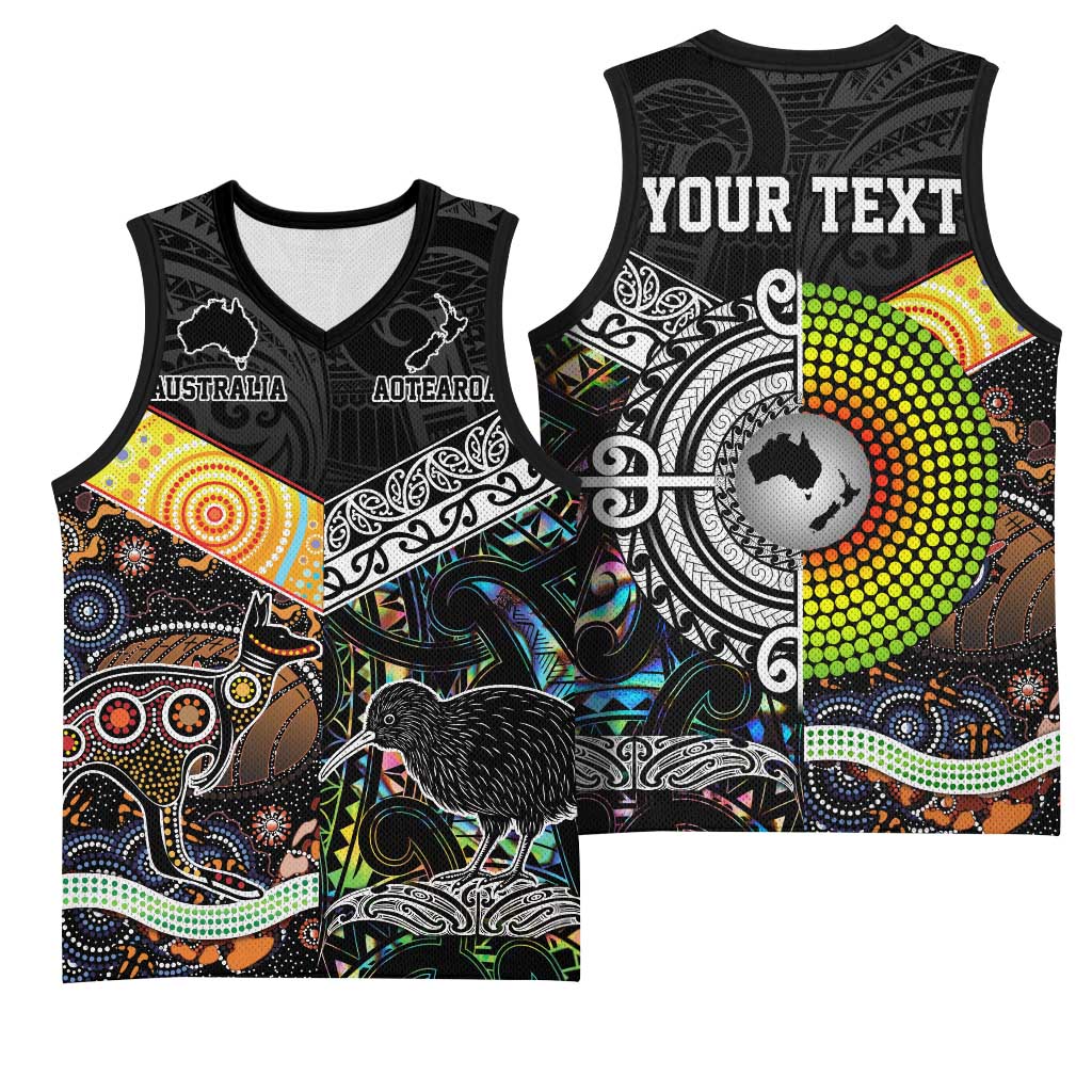 Australia New Zealand Personalised Basketball Jersey Maori Aboriginal Art Style - Polynesian Pride