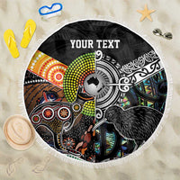 Personalised New Zealand and Australia Beach Blanket Maori Mix Aboriginal Art Style LT9 One Size 150cm Black - Polynesian Pride