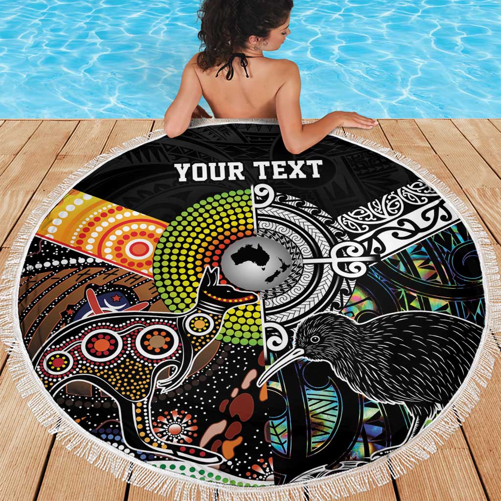 Personalised New Zealand and Australia Beach Blanket Maori Mix Aboriginal Art Style LT9 - Polynesian Pride