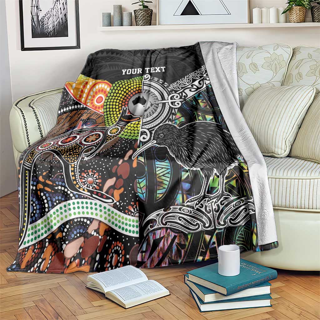 Personalised New Zealand and Australia Blanket Maori Mix Aboriginal Art Style LT9 Black - Polynesian Pride
