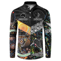 Personalised New Zealand and Australia Button Sweatshirt Maori Mix Aboriginal Art Style LT9 Black - Polynesian Pride