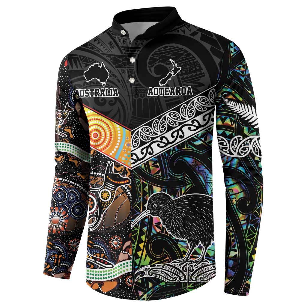Personalised New Zealand and Australia Button Sweatshirt Maori Mix Aboriginal Art Style LT9 - Polynesian Pride