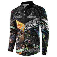 Personalised New Zealand and Australia Button Sweatshirt Maori Mix Aboriginal Art Style LT9 - Polynesian Pride