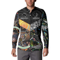 Personalised New Zealand and Australia Button Sweatshirt Maori Mix Aboriginal Art Style LT9 - Polynesian Pride