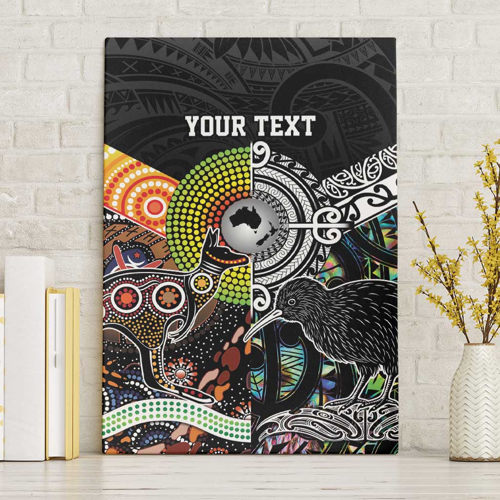 Personalised New Zealand and Australia Canvas Wall Art Maori Mix Aboriginal Art Style LT9 Without Frame Black - Polynesian Pride