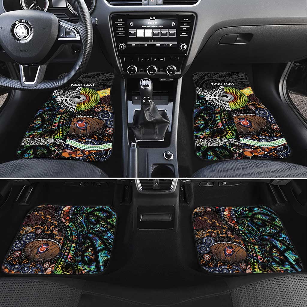 Personalised New Zealand and Australia Car Mats Maori Mix Aboriginal Art Style LT9 Set 4pcs Black - Polynesian Pride