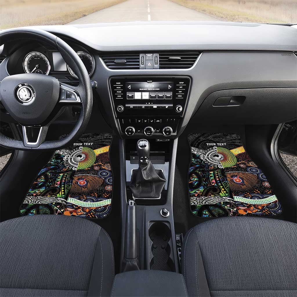 Personalised New Zealand and Australia Car Mats Maori Mix Aboriginal Art Style LT9 Set 2pcs - Front Black - Polynesian Pride