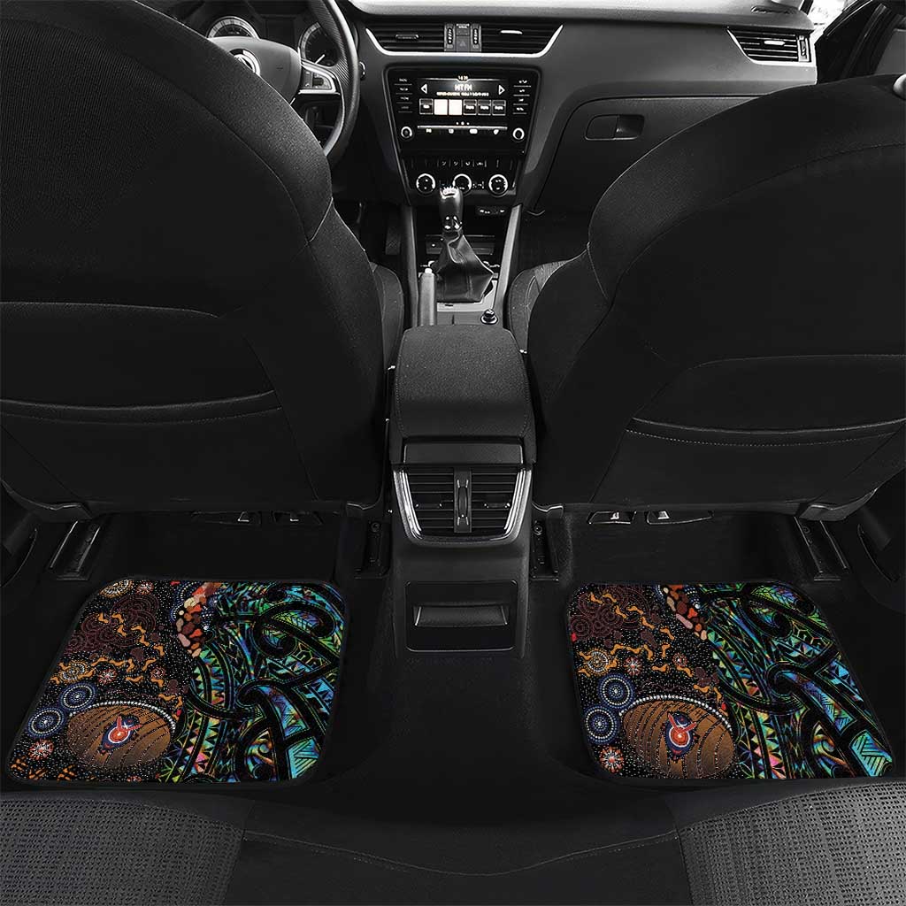 Personalised New Zealand and Australia Car Mats Maori Mix Aboriginal Art Style LT9 Set 2pcs - Back Black - Polynesian Pride