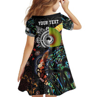New Zealand and Australia Family Matching Off Shoulder Maxi Dress and Hawaiian Shirt Maori Mix Aboriginal Art Style
