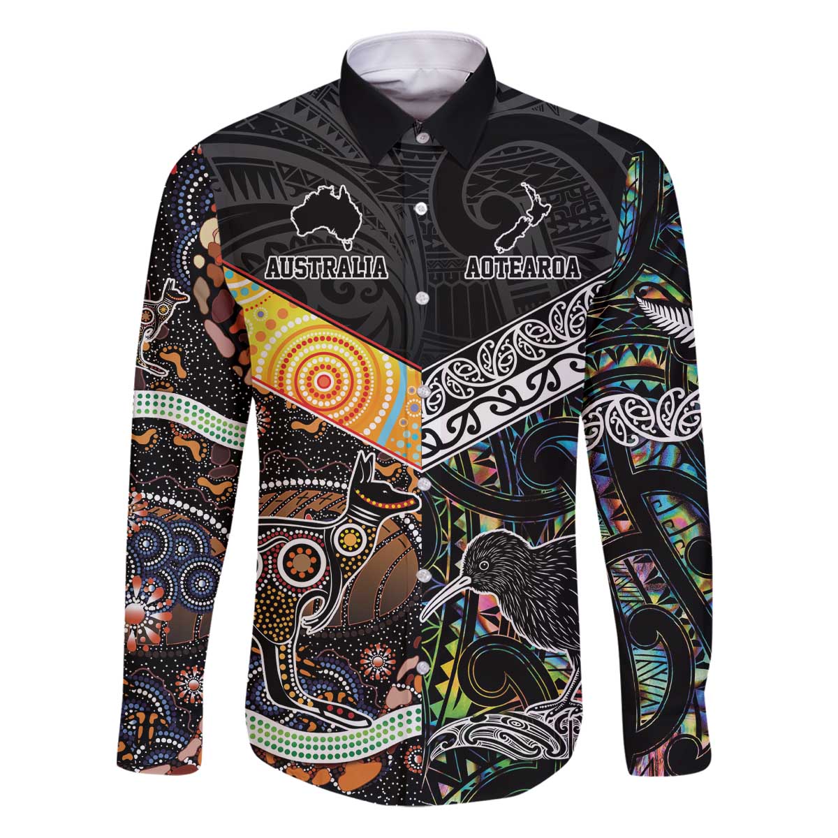 New Zealand and Australia Family Matching Puletasi and Hawaiian Shirt Maori Mix Aboriginal Art Style