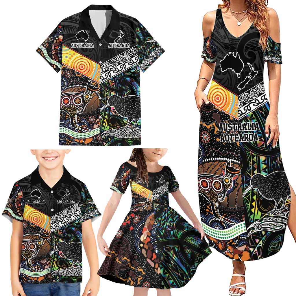 Personalised New Zealand and Australia Family Matching Summer Maxi Dress and Hawaiian Shirt Maori Mix Aboriginal Art Style LT9 - Polynesian Pride