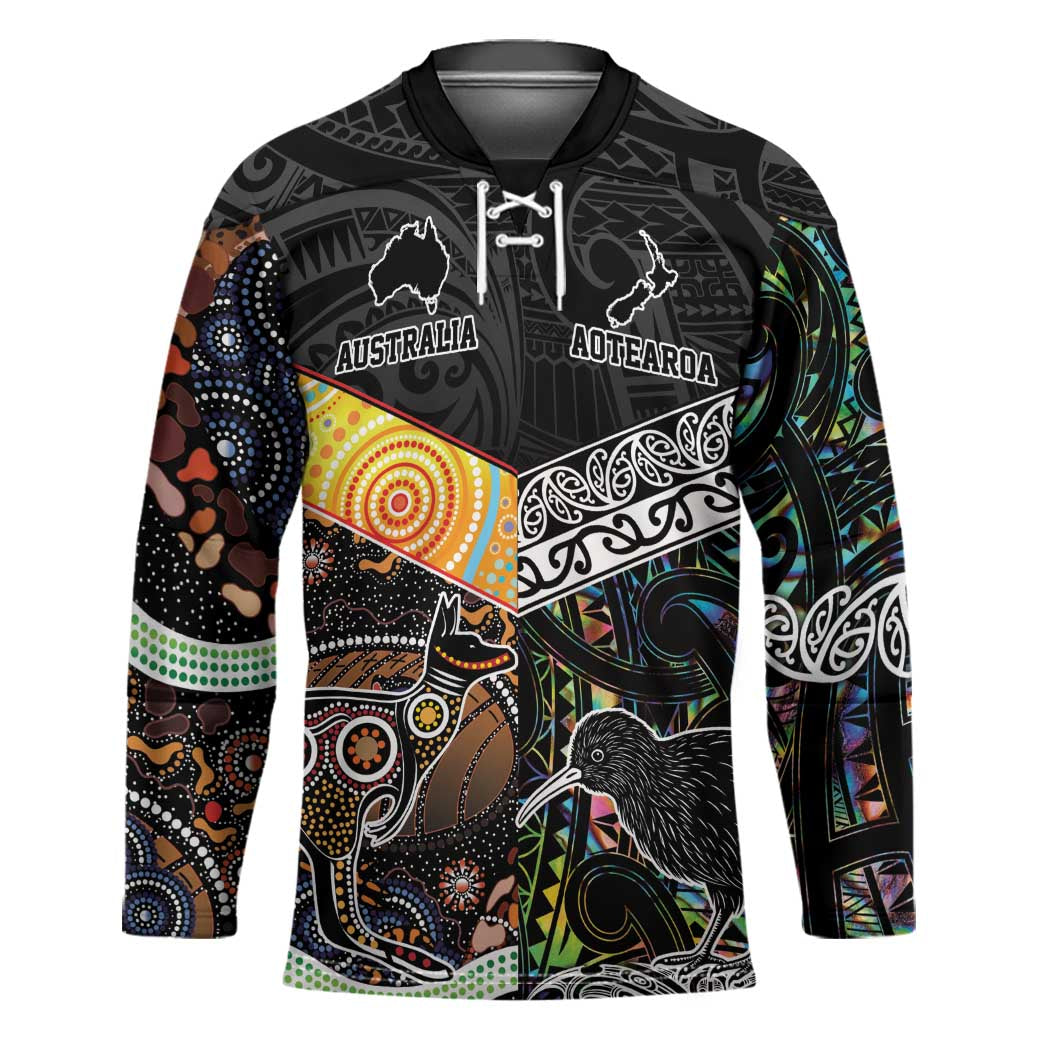 Australia New Zealand Personalised Hockey Jersey Maori Aboriginal Art Style - Polynesian Pride