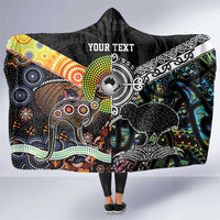 Personalised New Zealand and Australia Hooded Blanket Maori Mix Aboriginal Art Style LT9 One Size Black - Polynesian Pride