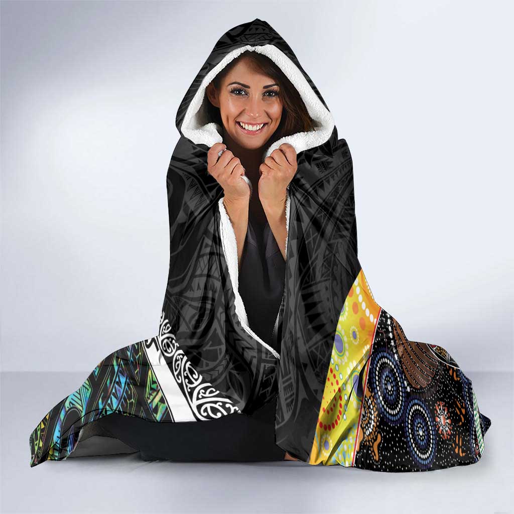 Personalised New Zealand and Australia Hooded Blanket Maori Mix Aboriginal Art Style LT9 - Polynesian Pride