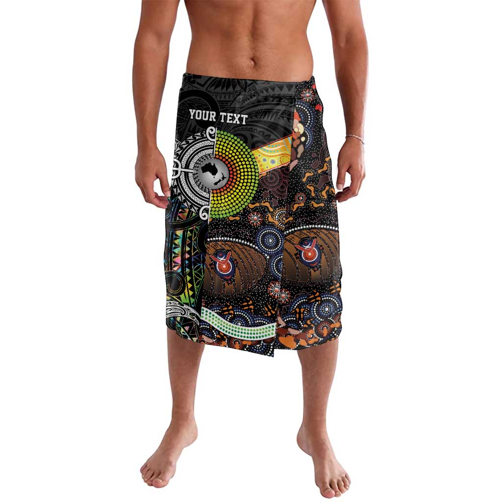 Personalised New Zealand and Australia Lavalava Maori Mix Aboriginal Art Style LT9 Black - Polynesian Pride