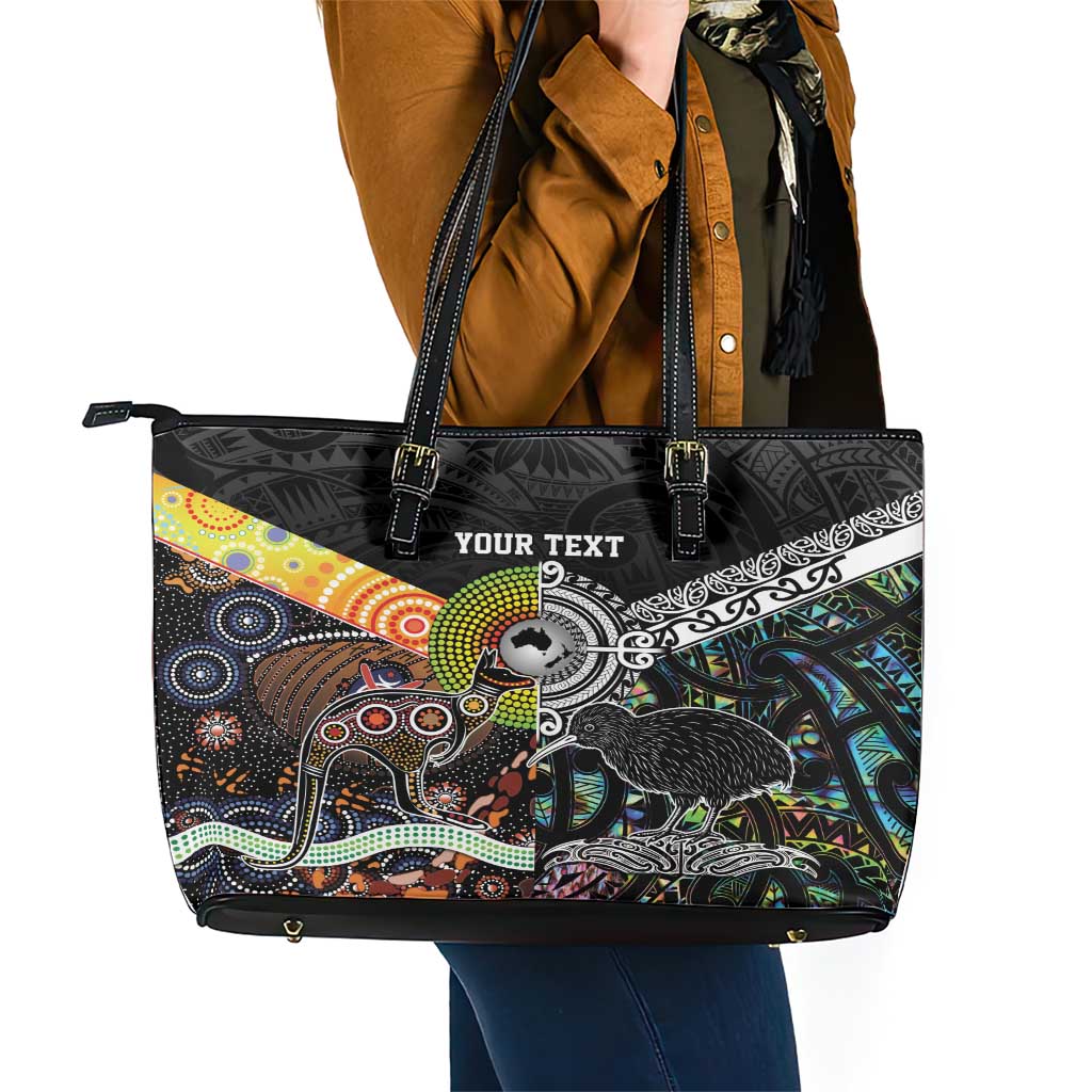 Personalised New Zealand and Australia Leather Tote Bag Maori Mix Aboriginal Art Style LT9 - Polynesian Pride