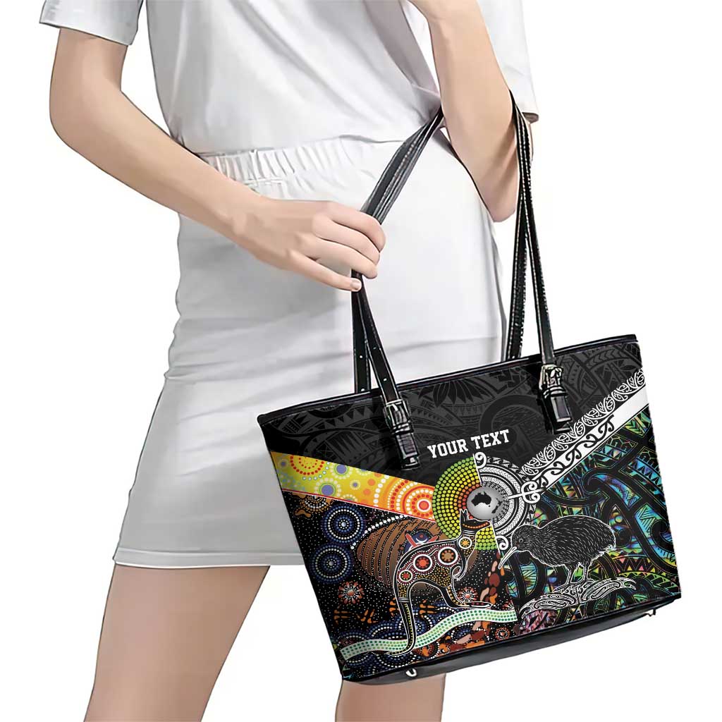 Personalised New Zealand and Australia Leather Tote Bag Maori Mix Aboriginal Art Style LT9 - Polynesian Pride