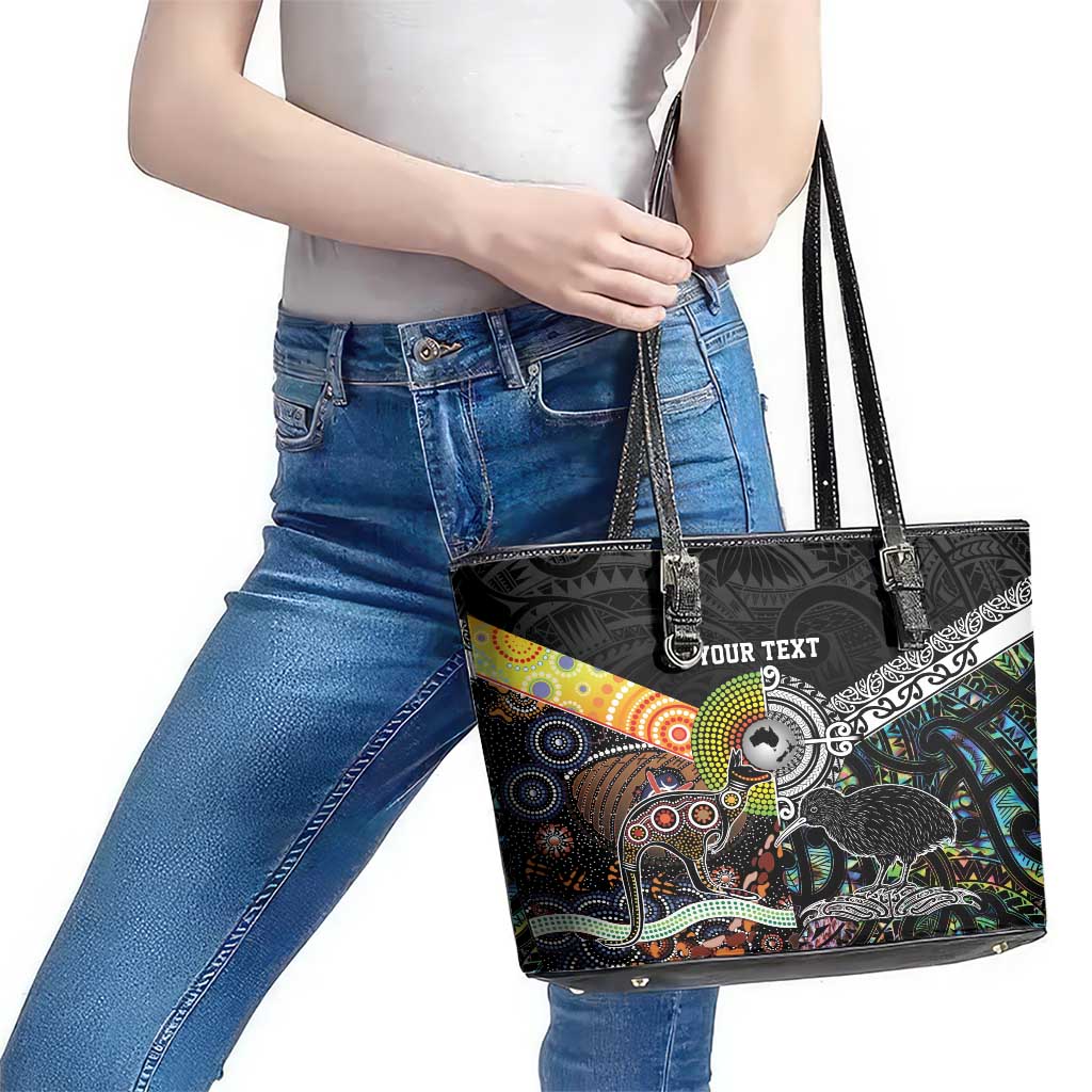 Personalised New Zealand and Australia Leather Tote Bag Maori Mix Aboriginal Art Style LT9 - Polynesian Pride