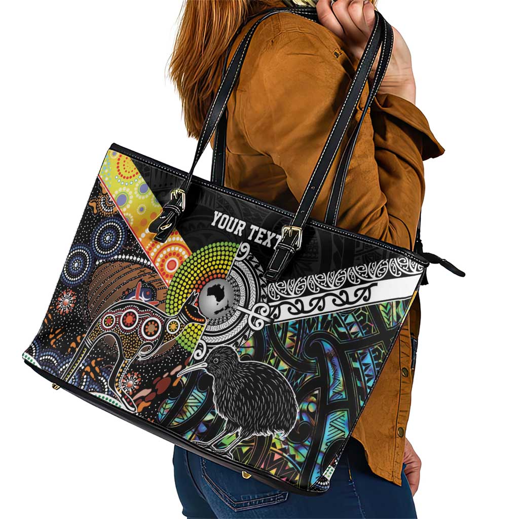 Personalised New Zealand and Australia Leather Tote Bag Maori Mix Aboriginal Art Style LT9 - Polynesian Pride