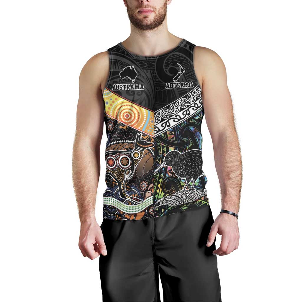 Personalised New Zealand and Australia Men Tank Top Maori Mix Aboriginal Art Style LT9 - Polynesian Pride