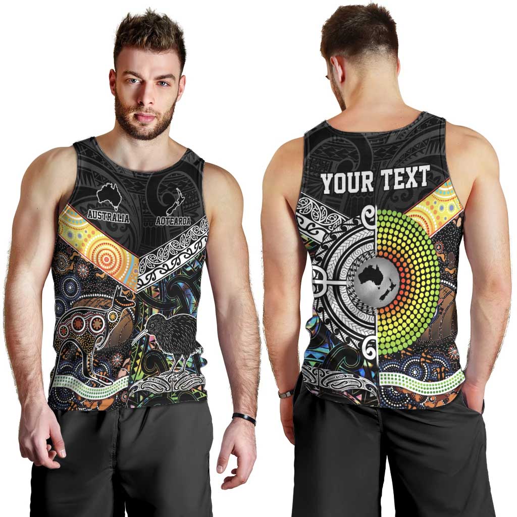 Personalised New Zealand and Australia Men Tank Top Maori Mix Aboriginal Art Style LT9 - Polynesian Pride