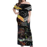 Personalised New Zealand and Australia Off Shoulder Maxi Dress Maori Mix Aboriginal Art Style LT9 Women Black - Polynesian Pride