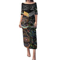Personalised New Zealand and Australia Puletasi Maori Mix Aboriginal Art Style LT9 Long Dress Black - Polynesian Pride