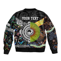 New Zealand and Australia Sleeve Zip Bomber Jacket Maori Mix Aboriginal Art Style