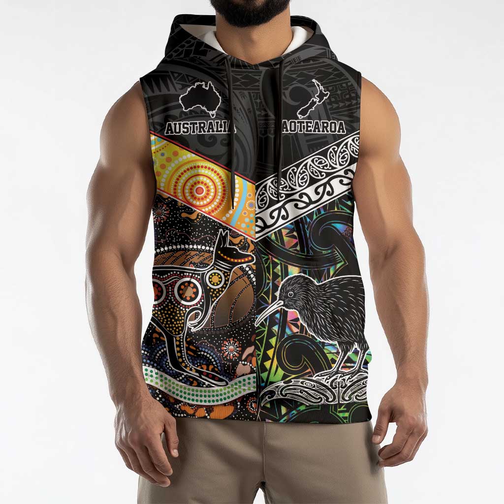 Australia New Zealand Personalised Sleeveless Hoodie Maori Aboriginal Art Style - Polynesian Pride