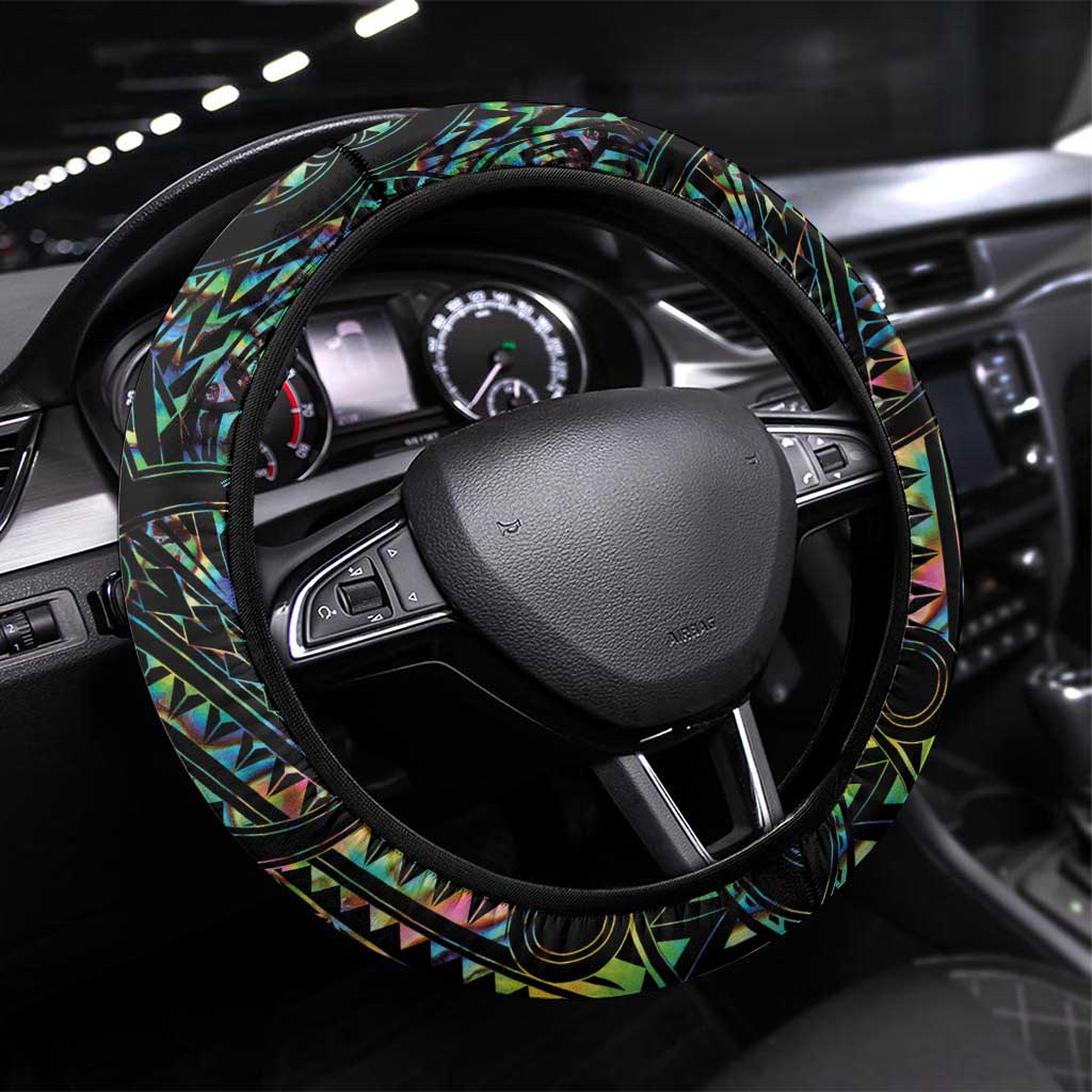 New Zealand and Australia Steering Wheel Cover Maori Mix Aboriginal Art Style LT9 Universal Fit Black - Polynesian Pride
