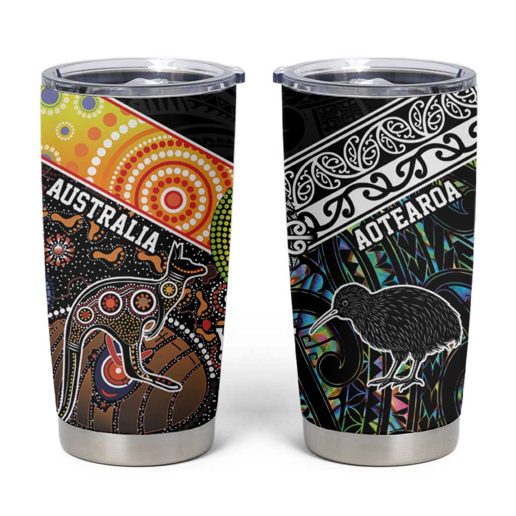 Personalised New Zealand and Australia Tumbler Cup Maori Mix Aboriginal Art Style LT9 Black - Polynesian Pride