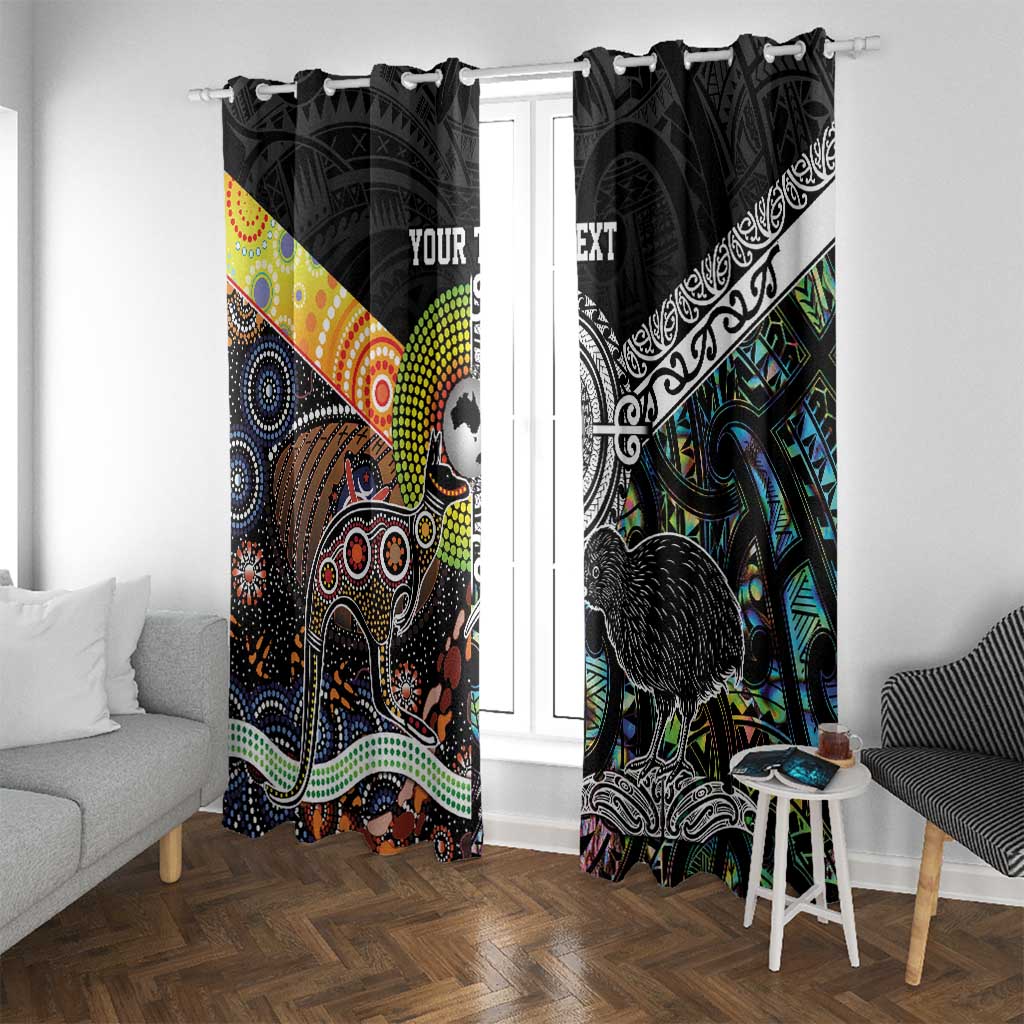 Personalised New Zealand and Australia Window Curtain Maori Mix Aboriginal Art Style LT9 With Grommets Black - Polynesian Pride