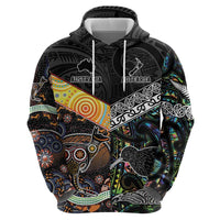 New Zealand and Australia Zip Hoodie Maori Mix Aboriginal Art Style