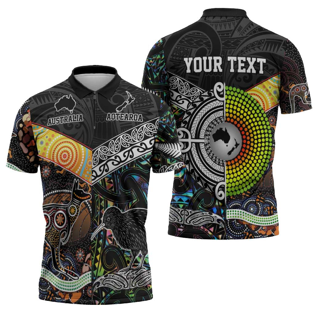 Australia New Zealand Personalised Zipper Polo Shirt Maori Aboriginal Art Style - Polynesian Pride