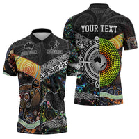 Australia New Zealand Personalised Zipper Polo Shirt Maori Aboriginal Art Style - Polynesian Pride