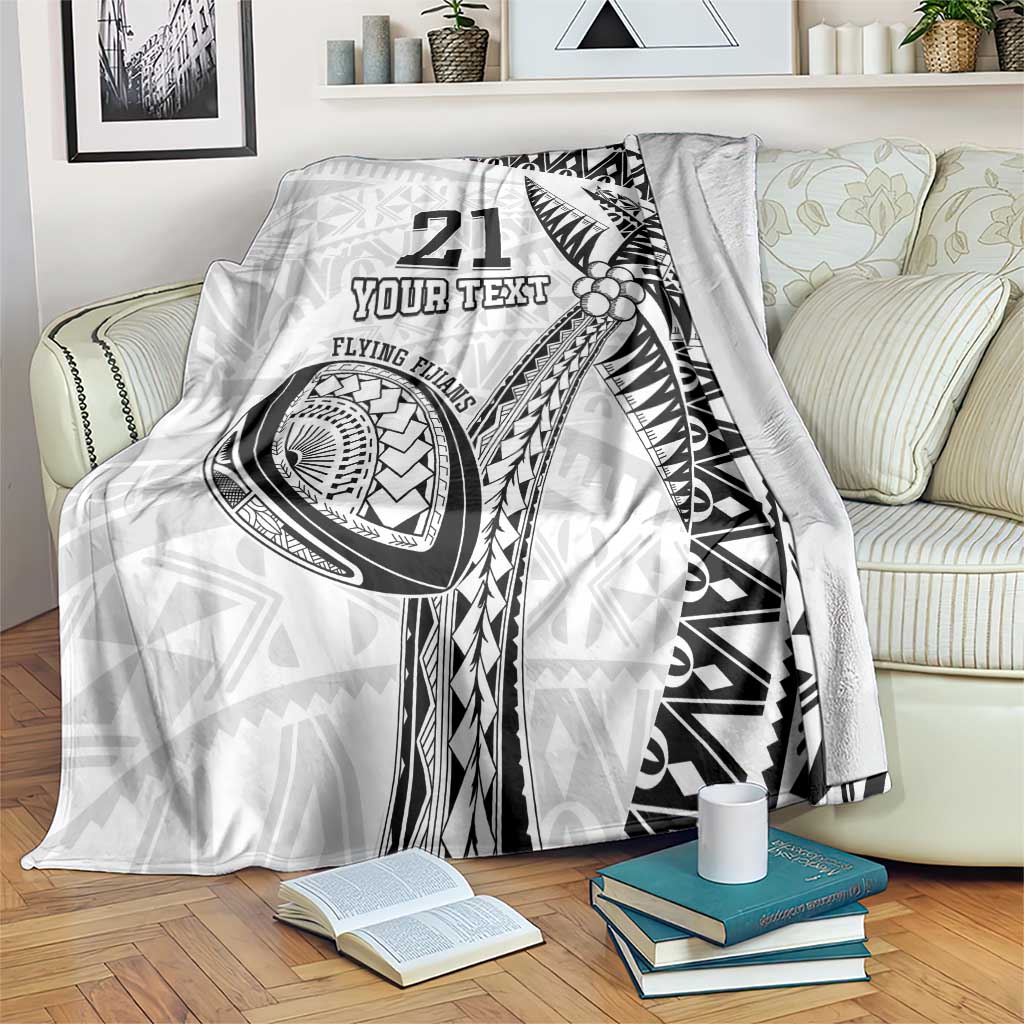 Custom Fiji Rugby Pacific Blanket Polynesian Palm Tattoo LT9 White - Polynesian Pride