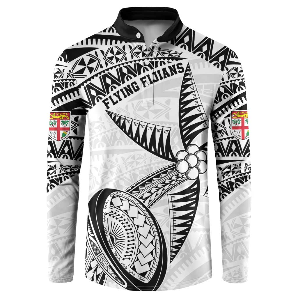Custom Fiji Rugby Pacific Button Sweatshirt Polynesian Palm Tattoo LT9 White - Polynesian Pride