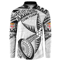 Custom Fiji Rugby Pacific Button Sweatshirt Polynesian Palm Tattoo LT9 White - Polynesian Pride