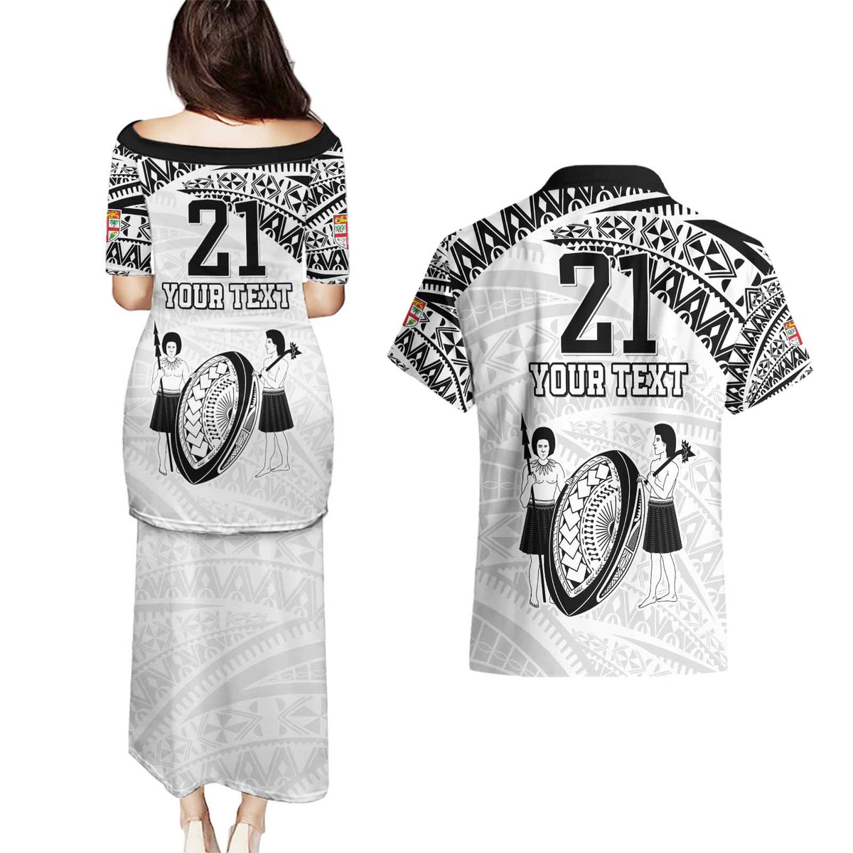 Custom Fiji Rugby Pacific Couples Matching Puletasi and Hawaiian Shirt Polynesian Palm Tattoo LT9 - Polynesian Pride